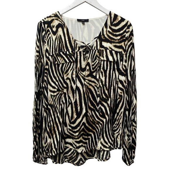 FATE Zebra Blouse Large Womens Top Rayon Animal Print Long Sleeve NWOT - Picture 10 of 13